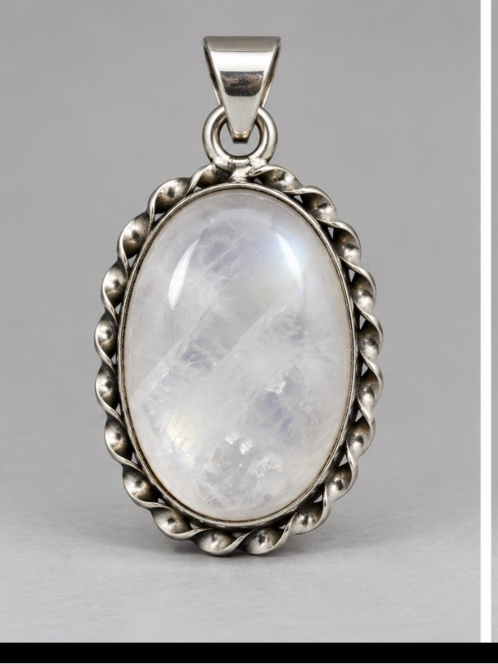 Sterling Silver Moonstone Oval Pendant in White